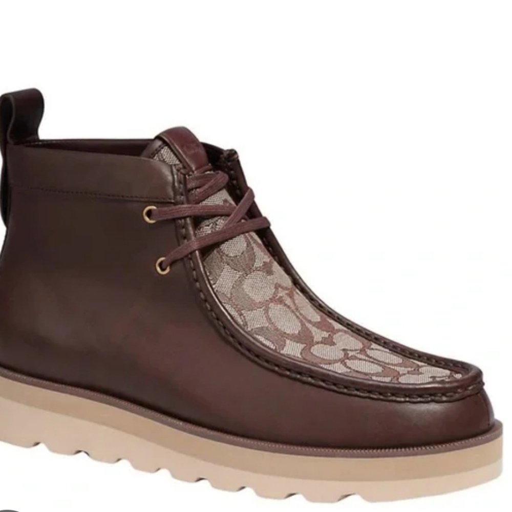 Men Coach Signature Jacquard Brown and Cream Patterned Boots #3 - Picture 5 of 5